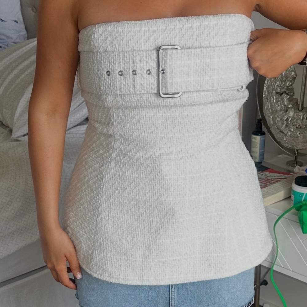 Dairy Boy Match Tweed White Strapless TOP ONLY